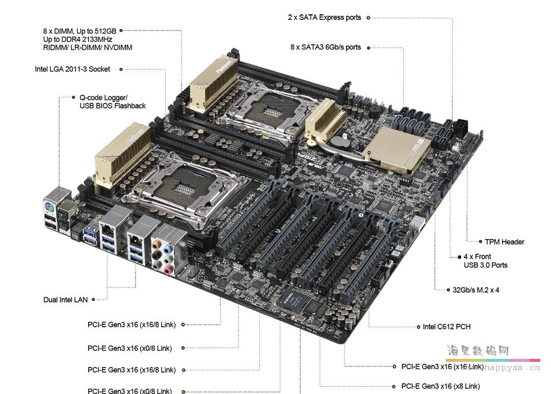 华硕 Z10PE-D8 双路 工作站主板 四路显卡交火