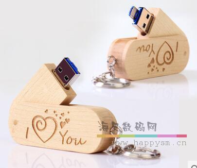 木质 旋转U盘