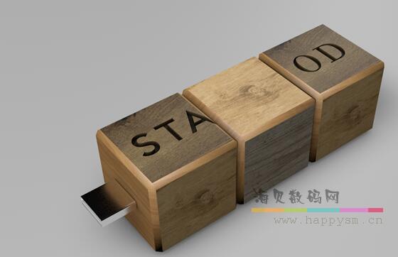 木质 三方块 U盘