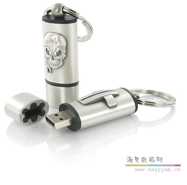 骷髅头 金属 U盘 梅花口U盘帽 带链