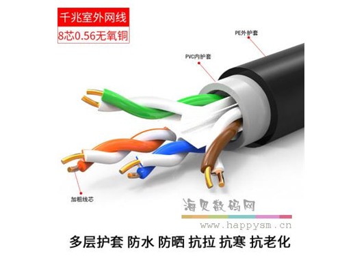 安润达 0.56mm纯铜 超六类室外网线千兆网络双绞线户外监控POE无氧铜300米（实测0.53mm）