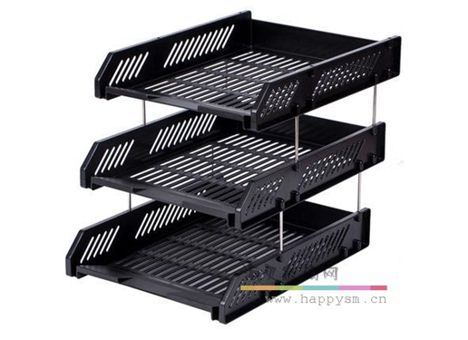 得力 9209 三层塑料文件框 资料收纳盒 黑灰蓝  文件座