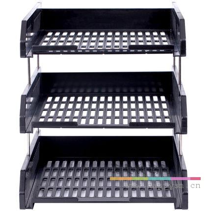 得力 9209 三层塑料文件框 资料收纳盒 黑灰蓝  文件座