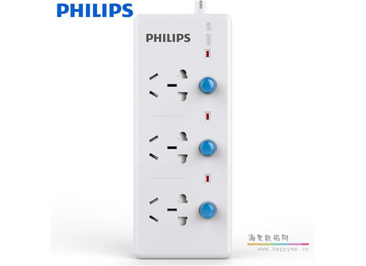 飞利浦 （PHILIPS）插座/插排插线板/拖线板/接线板 3位分控3米
