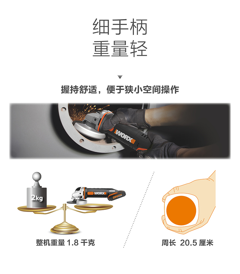 威克士 (WORX) 充电式角磨机WX802 充电角磨机