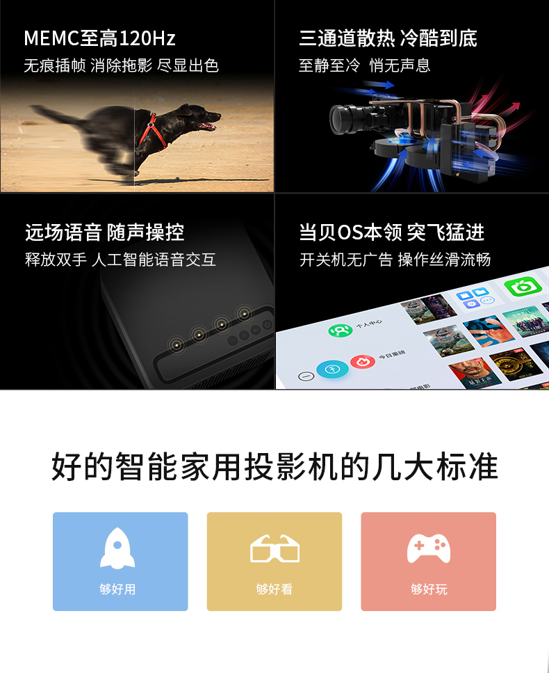 当贝 投影 F3 投影仪家用手机同屏投影电视高清家用1080p智能投影3D大屏影院网课必备4K高清国际英文版投影机