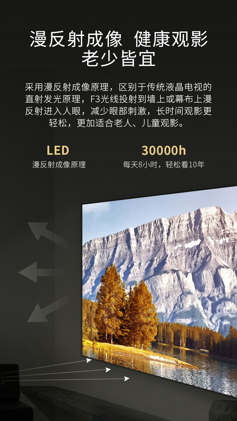 当贝 投影 F3 投影仪家用手机同屏投影电视高清家用1080p智能投影3D大屏影院网课必备4K高清国际英文版投影机