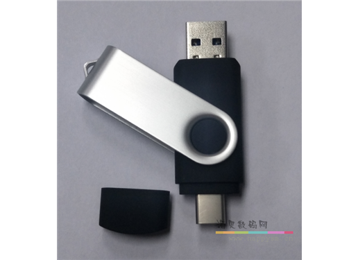 旋转 TYPE-C 与 USB 接口 U盘 黑色身体 不锈钢旋转 OTG 两用 U盘
