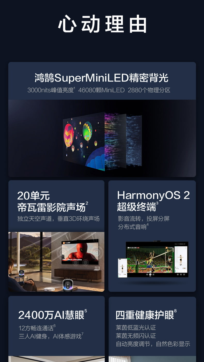 华为 智慧屏 v55/65/75/85 super 75英寸 mini LED 电视 4G+64G