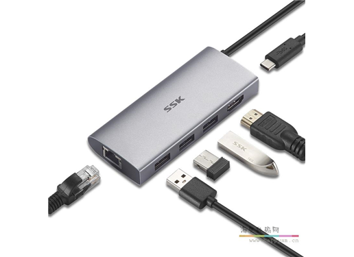 飚王 C575 扩展坞六合一 HDMI网口+U3+PD3.0 USB-C转换器C575