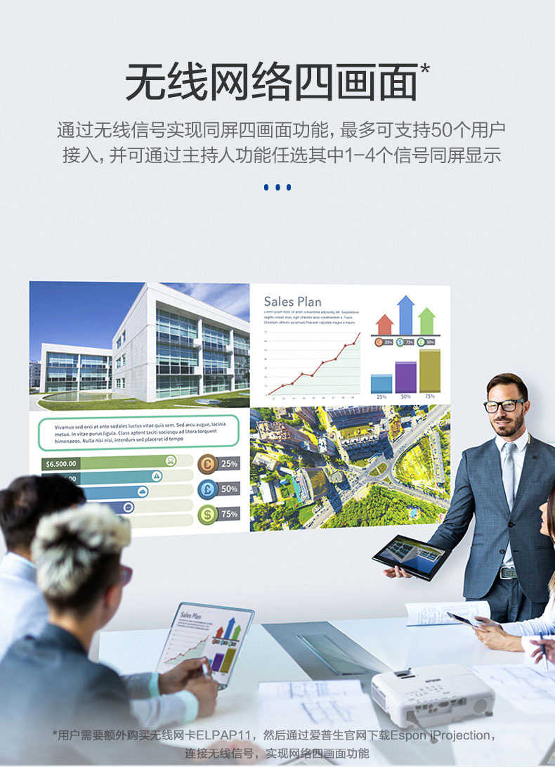 爱普生 CB-FH06 投影仪高清1080p家用办公家庭影院卧室客厅会议网课wifi无线手机投影机高亮度白天用直投