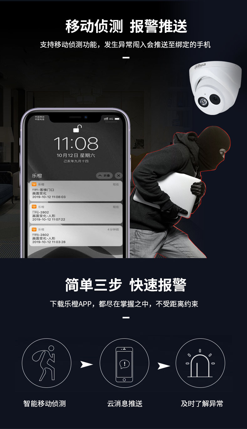 大华 DH-P20T1 200W 像素 POE 供电摄像头