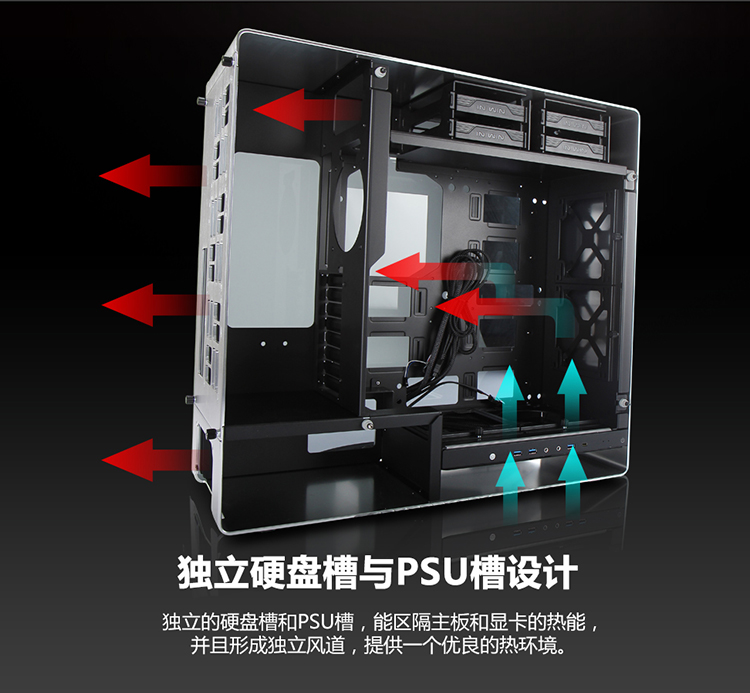 迎广（IN WIN）909 曜石黑 全塔机箱（支持EATX主板/支持水冷/铝合金/双面侧透/呼吸灯/USB3.0*3+USB3.1*1）