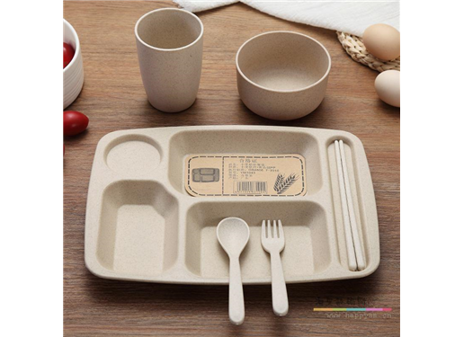 分餐盘小麦秸秆儿童餐盘分格盘卡通家用宝宝防摔餐具套装分隔可爱