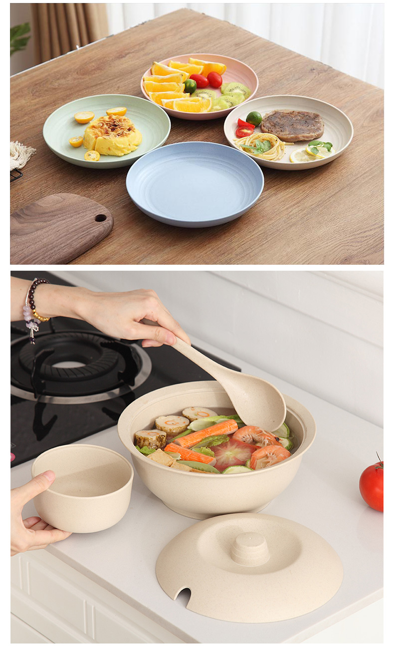 小麦秸秆餐具大盘子餐盘4个网红菜盘家用创意新圆形盘菜碟子
