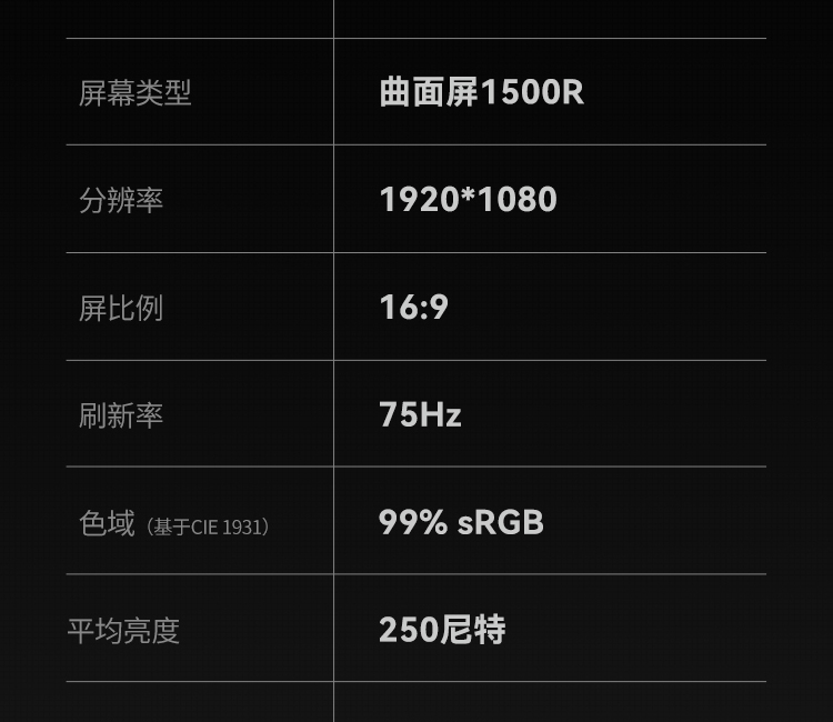 HKC C329 32英寸75HZ曲面显示器台式电脑液晶大屏幕电竞游戏办公