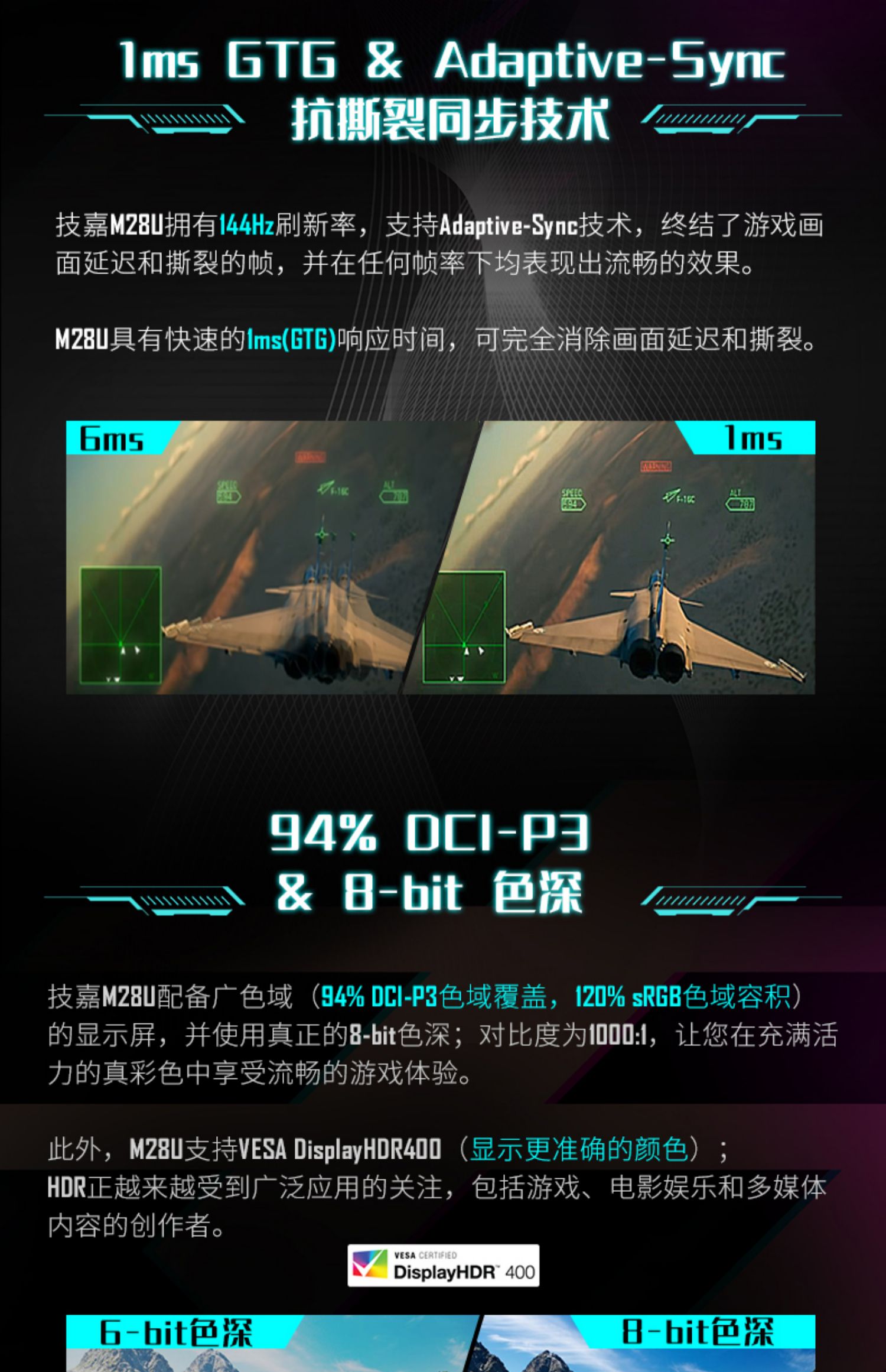 技嘉 M28U 144Hz/1ms电竞显示屏液晶升降28英寸IPS/4K电脑显示器