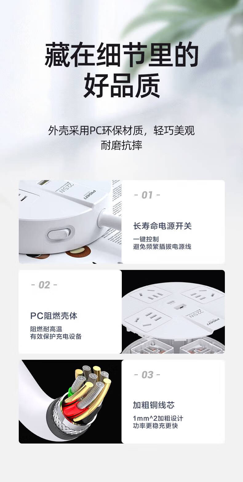 PISEN QUICK HK-22.5W智能宽座插线板(HK32)