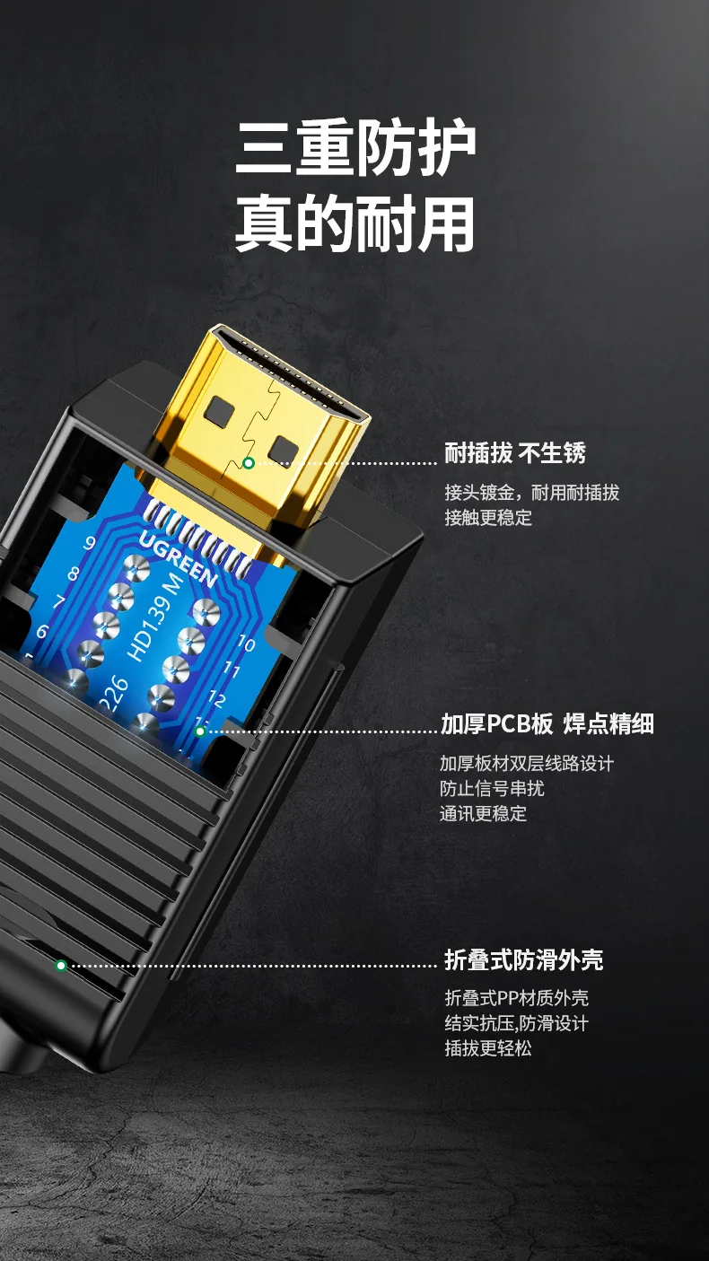 绿联 HDMI免焊头接头高清hdmi4K模块连接线插头修复维修连接器 2.0