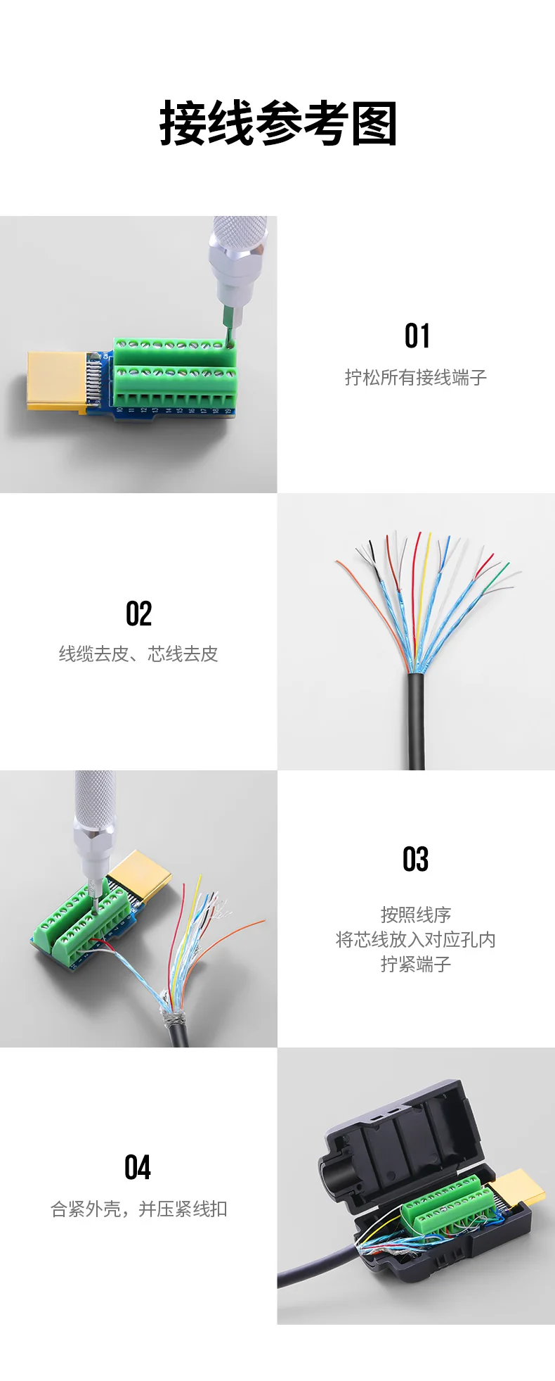 绿联 HDMI免焊头接头高清hdmi4K模块连接线插头修复维修连接器 2.0