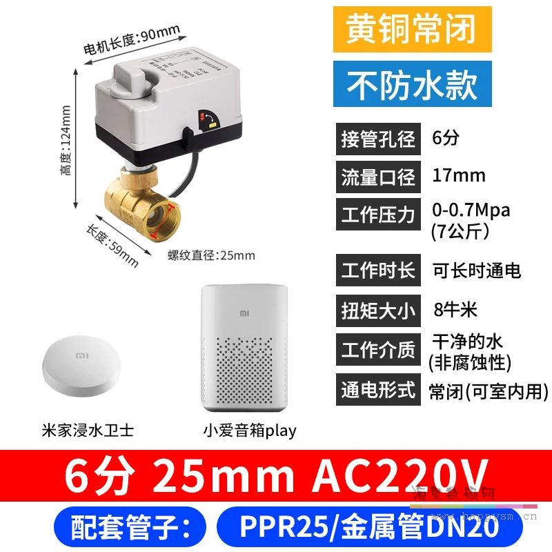 黄铜 手自一体 常闭 DN20 220V+浸水卫士+小爱音箱Play（漏水自动关闭套餐）