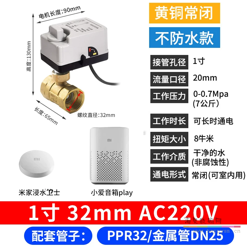 黄铜 手自一体 常闭 DN25 220V+浸水卫士+小爱音箱Play（漏水自动关闭套餐）
