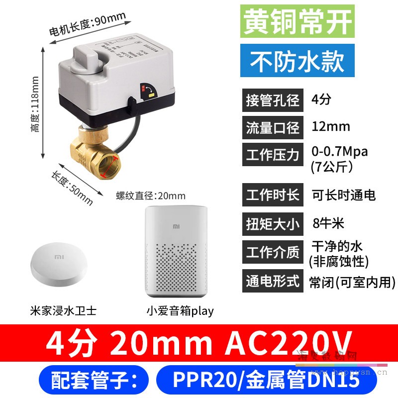 黄铜 手自一体 常开 DN15 220V+浸水卫士+小爱音箱Play（漏水自动关闭套餐）