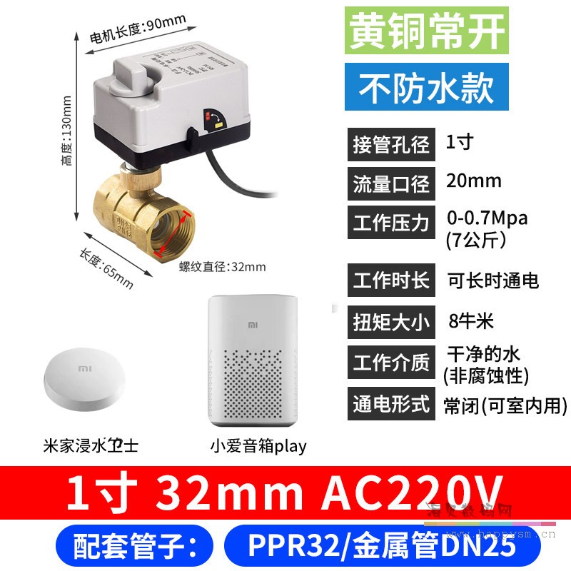 黄铜 手自一体 常开 DN25 220V+浸水卫士+小爱音箱Play（漏水自动关闭套餐）