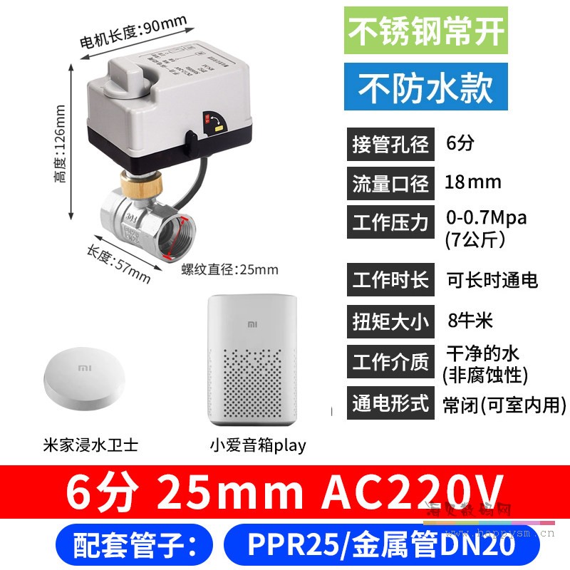不锈钢 手自一体 常开 DN20 220V+浸水卫士+小爱音箱Play（漏水自动关闭套餐）
